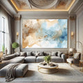 Toiledart Tableau abstrait beige blanc et bleu Toile