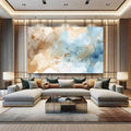 Toiledart Tableau abstrait beige blanc et bleu Toile
