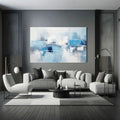 Toiledart Tableau abstrait bleu et blanc Toile 40x30