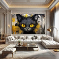 Toiledart Tableau abstrait chat noir aux yeux jaunes Toile