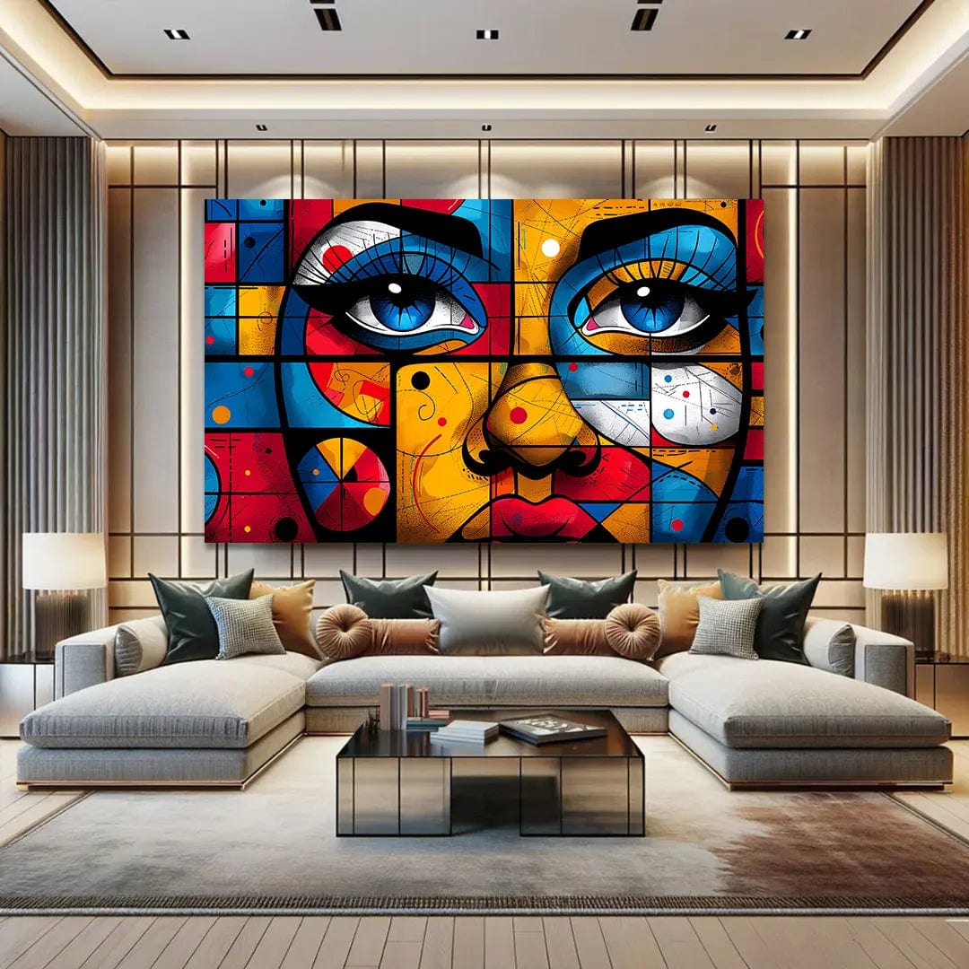Toiledart Tableau peinture abstraite visage de femme style graffiti Toile