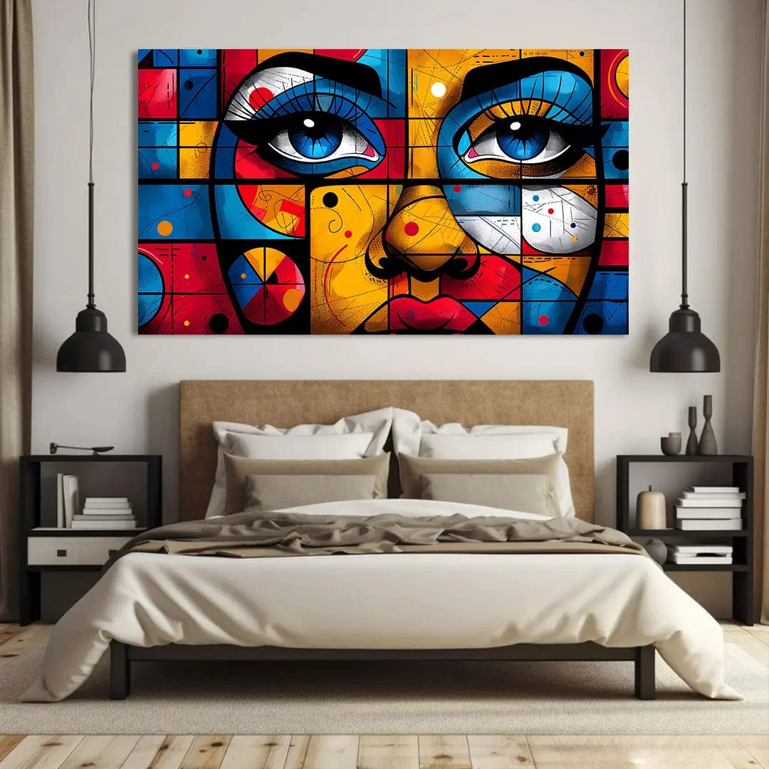 Toiledart Tableau peinture abstraite visage de femme style graffiti Toile