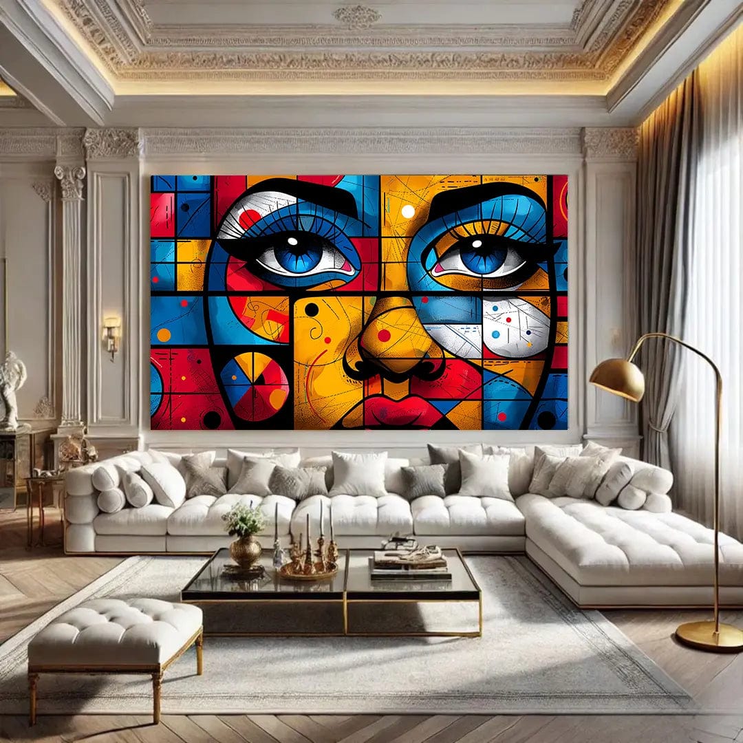 Toiledart Tableau peinture abstraite visage de femme style graffiti Toile