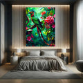 Toiledart Tableau peinture d'oiseau coloré sur une branche fleurie Toile