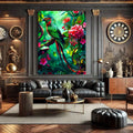 Toiledart Tableau peinture d'oiseau coloré sur une branche fleurie Toile
