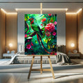 Toiledart Tableau peinture d'oiseau coloré sur une branche fleurie Toile