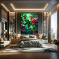 Toiledart Tableau peinture d'oiseau coloré sur une branche fleurie Toile