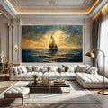 Toiledart Tableau peinture dorée abstraite voilier en mer Toile