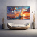 Toiledart Tableau peinture voilier au coucher du soleil Toile