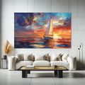 Toiledart Tableau peinture voilier au coucher du soleil Toile