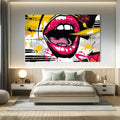 Toiledart Tableau pop art peinture de lèvre rose Toile
