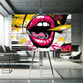 Toiledart Tableau pop art peinture de lèvre rose Toile