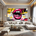 Toiledart Tableau pop art peinture de lèvre rose Toile