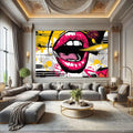 Toiledart Tableau pop art peinture de lèvre rose Toile