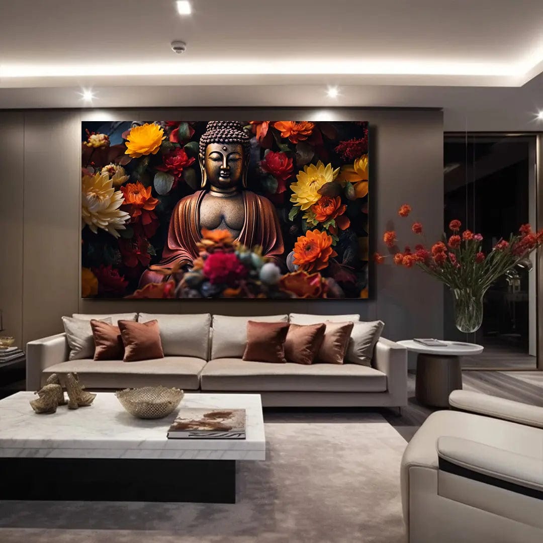 Toiledart Tableau statue de Bouddha fleurie Toile