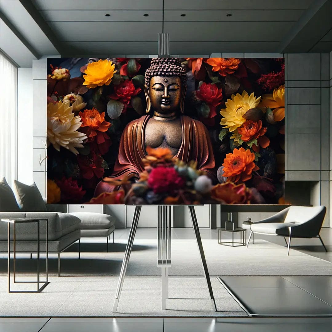 Toiledart Tableau statue de Bouddha fleurie Toile