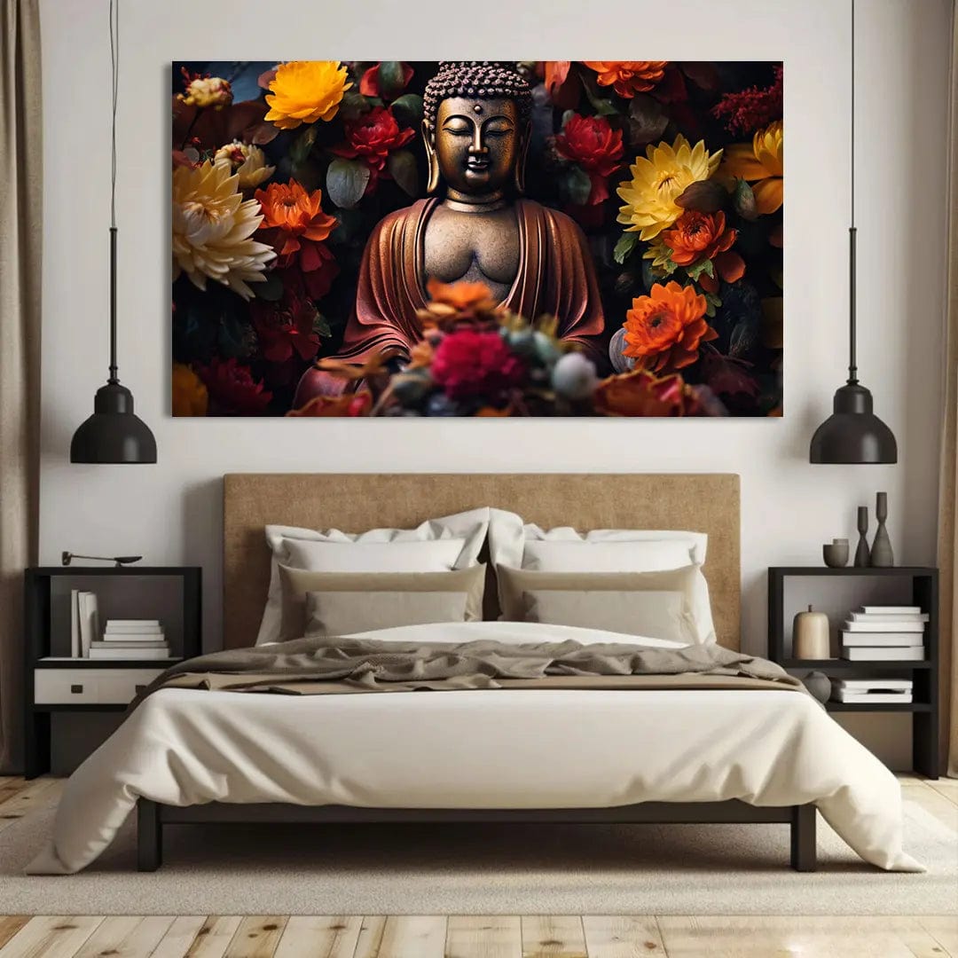 Toiledart Tableau statue de Bouddha fleurie Toile