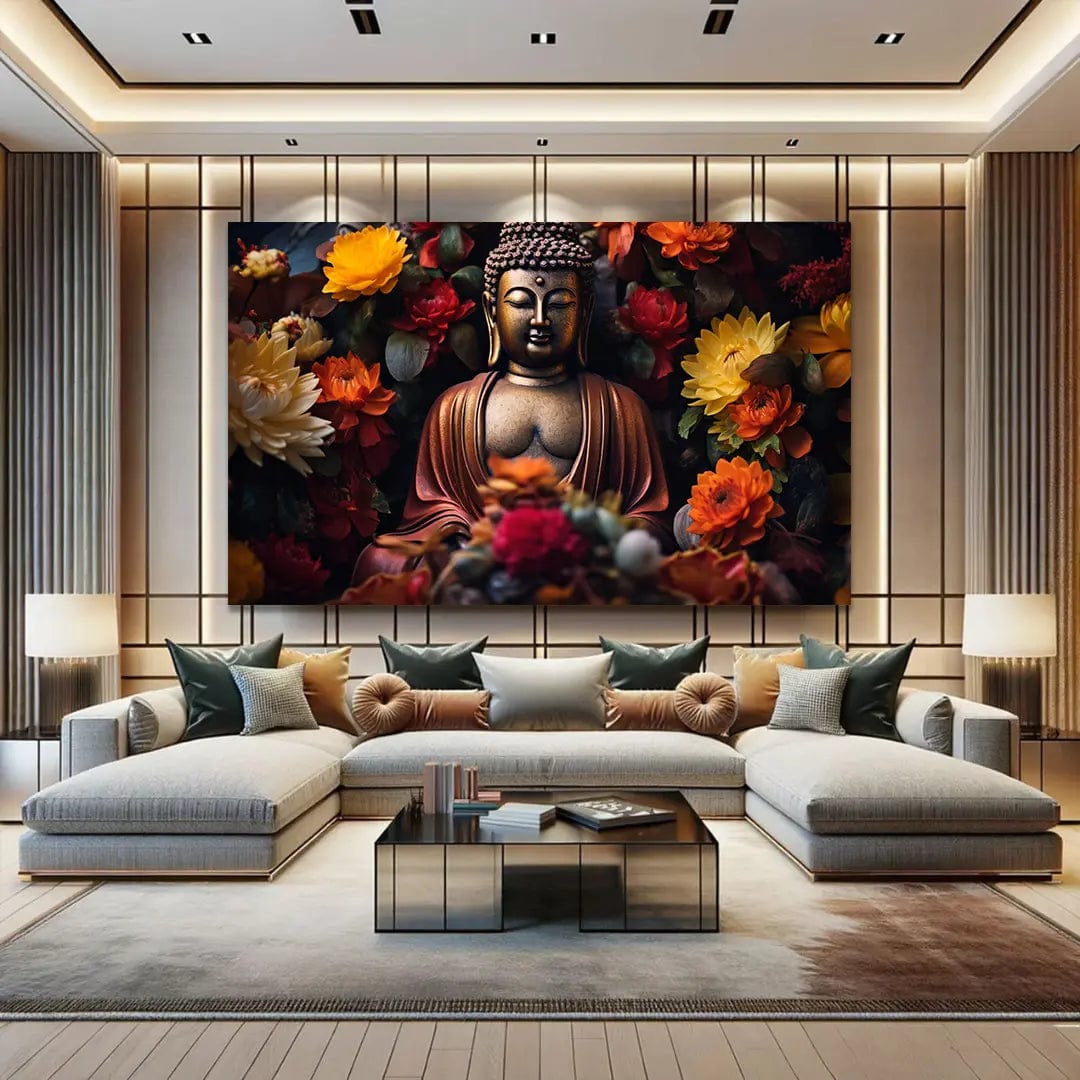 Toiledart Tableau statue de Bouddha fleurie Toile