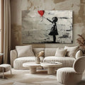 Toiledart Tableau street art la fille au ballon rouge Toile