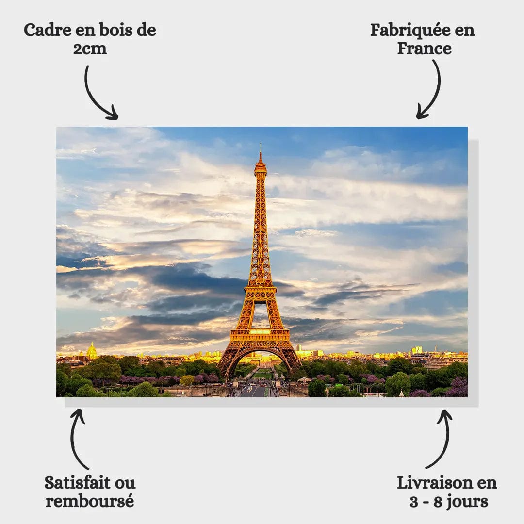 Toiledart Tableau tour Eiffel ensoleillée Toile
