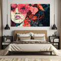 Toiledart Tableau visage de femme aux fleurs colorées Toile