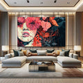 Toiledart Tableau visage de femme aux fleurs colorées Toile