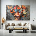 Toiledart Tableau visage de femme et papillons colorés Toile