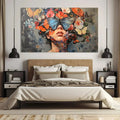 Toiledart Tableau visage de femme et papillons colorés Toile