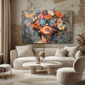 Toiledart Tableau visage de femme et papillons colorés Toile