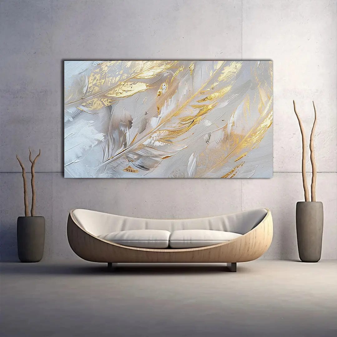 Toiledart Toile Tableau abstrait plumes dorées