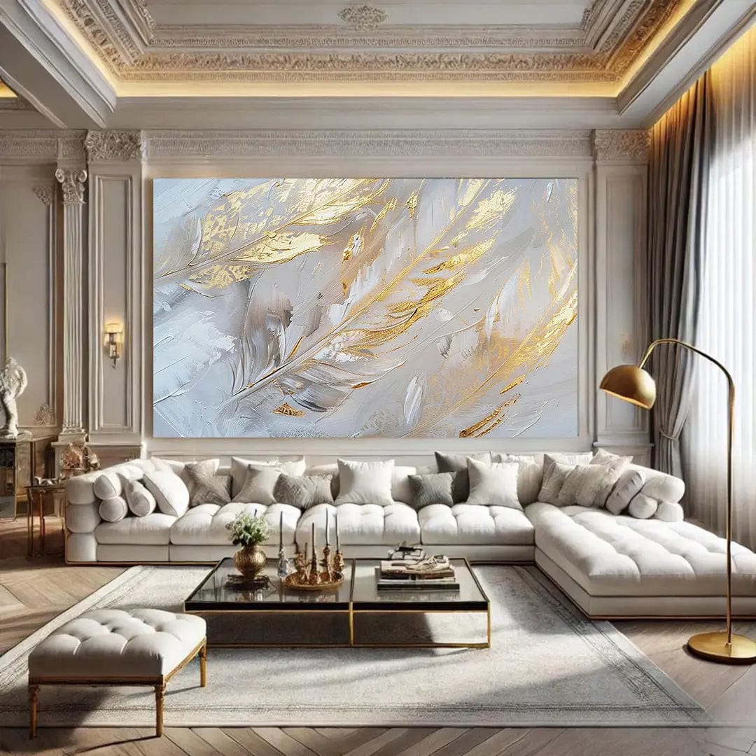Toiledart Toile Tableau abstrait plumes dorées