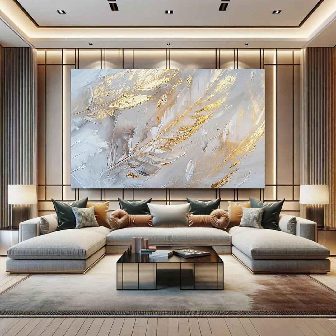 Toiledart Toile Tableau abstrait plumes dorées