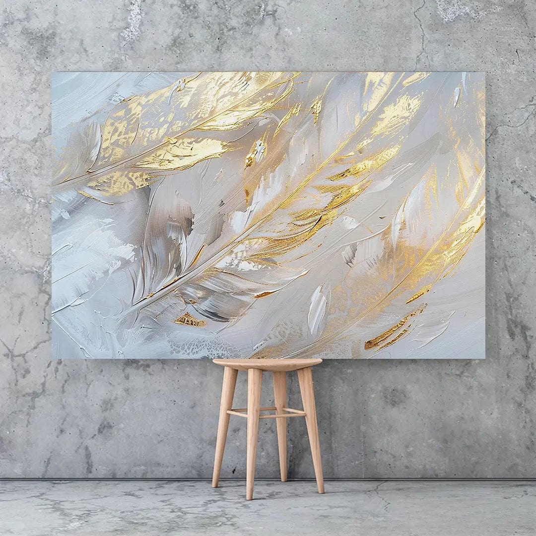 Toiledart Toile Tableau abstrait plumes dorées