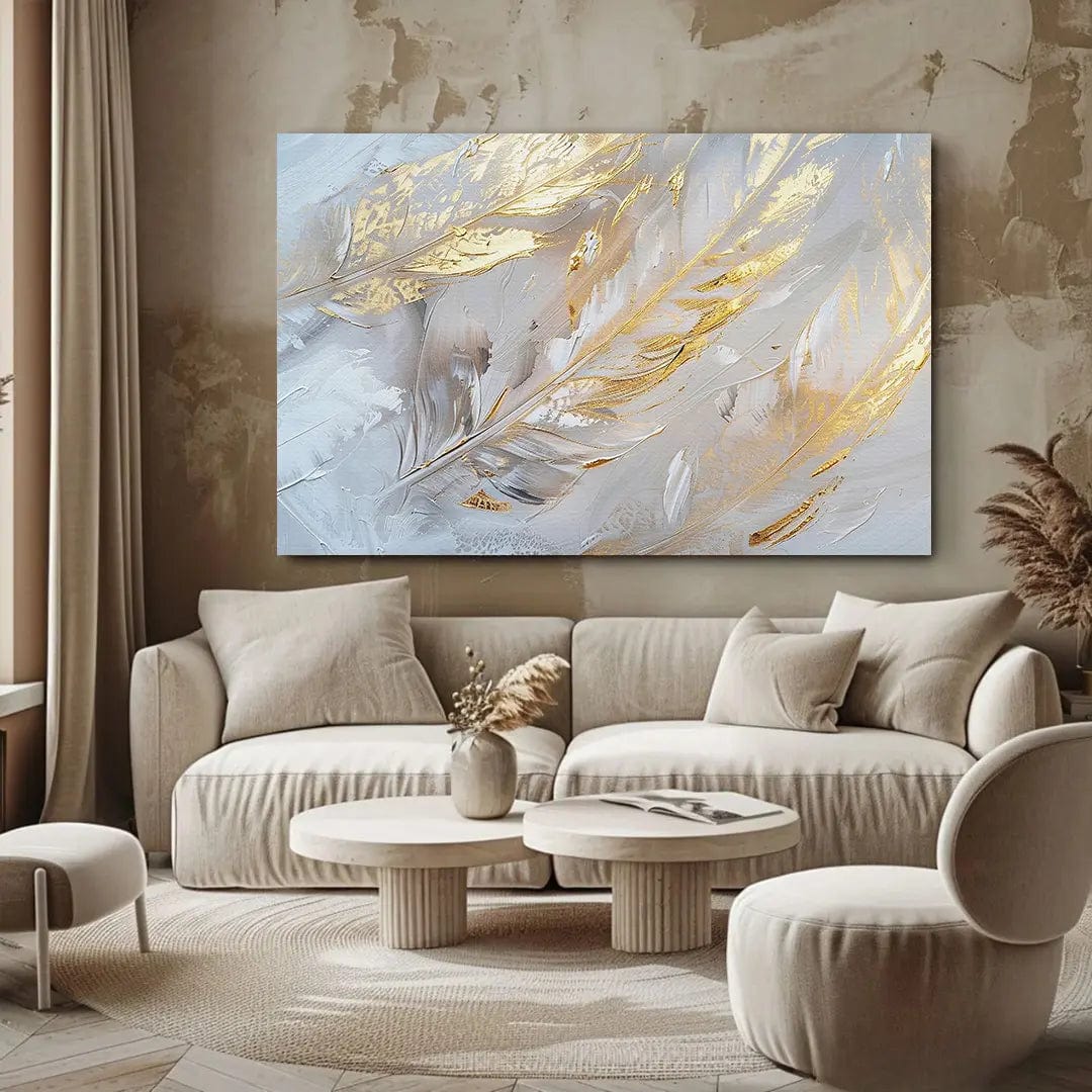 Toiledart Toile Tableau abstrait plumes dorées