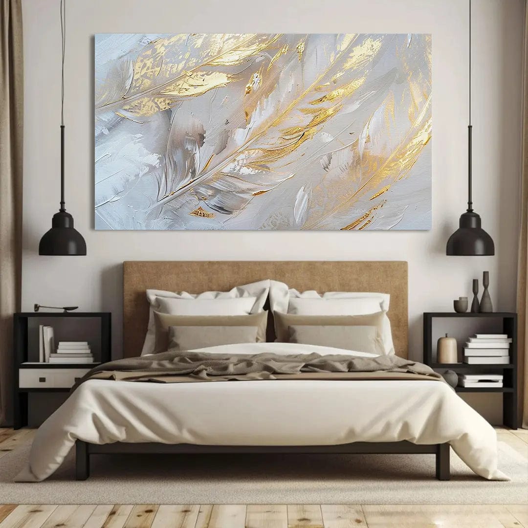 Toiledart Toile Tableau abstrait plumes dorées