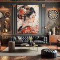 Toiledart Toile Tableau femme japonais aux cheveux fleuris