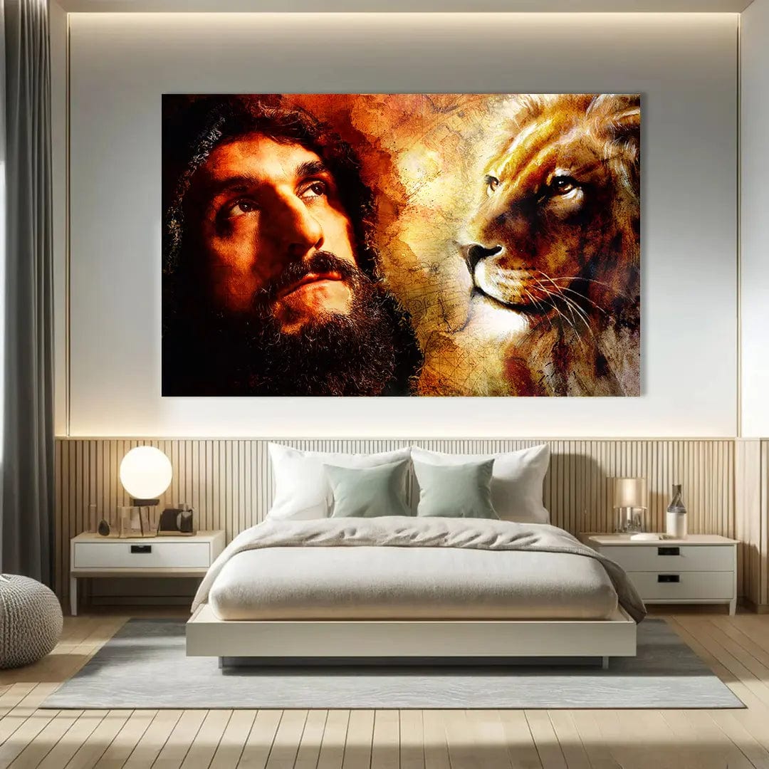 Toiledart Toile Tableau Jesus et Lion en aquarelle