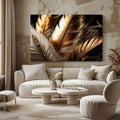 Toiledart Toile Tableau moderne plumes dorées