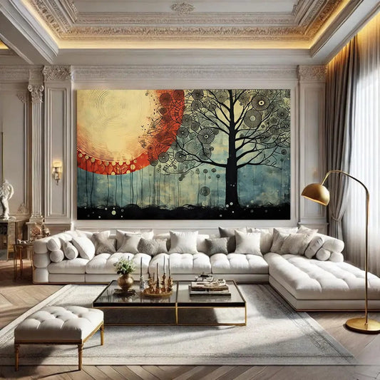 Toiledart Tableau abstrait arbre au coucher du soleil Toile 60x40