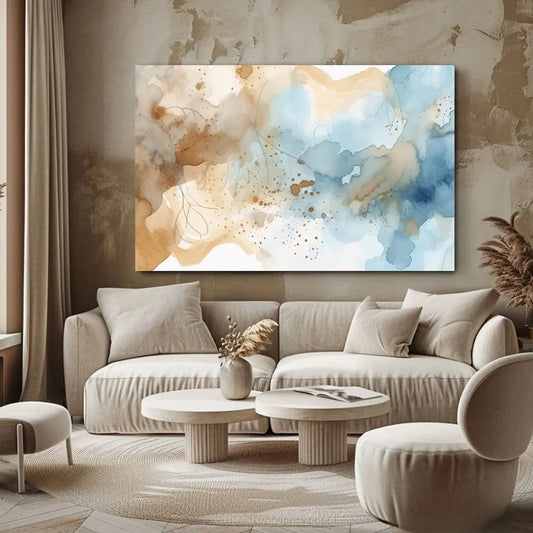 Toiledart Tableau abstrait beige blanc et bleu Toile 40x30