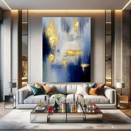 Toiledart Tableau abstrait bleu et or Toile 40x30