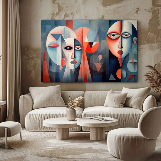 Toiledart Tableau abstrait deux visages colorés Toile 40x30