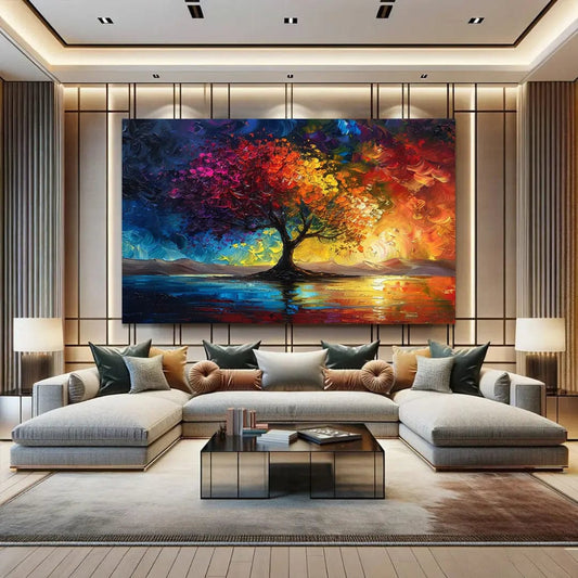 Toiledart Tableau paysage d'arbre abstrait au coucher du soleil Toile 40x30