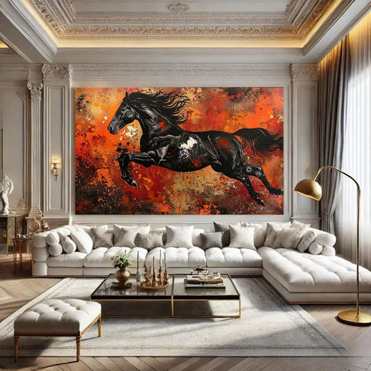 Toiledart Tableau peinture abstraite cheval noir Toile 40x20