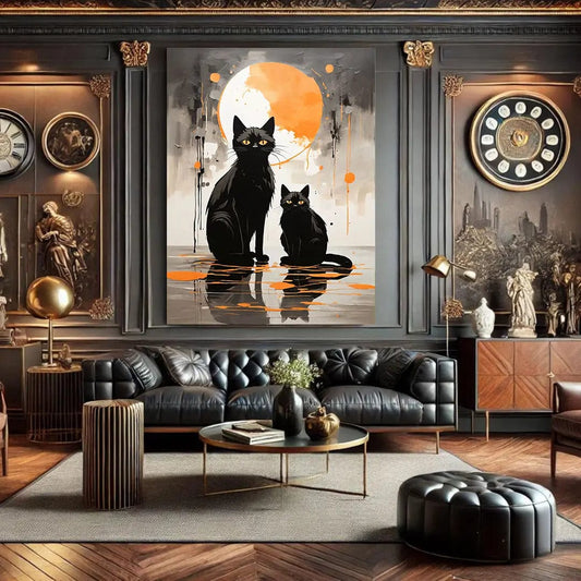 Toiledart Tableau peinture abstraite deux chats noirs Toile 40x30