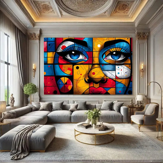 Toiledart Tableau peinture abstraite visage de femme style graffiti Toile 40x20