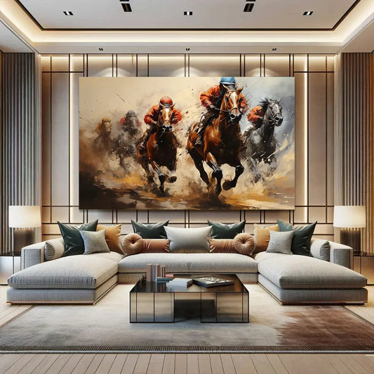 Toiledart Tableau peinture course de chevaux Toile 40x20