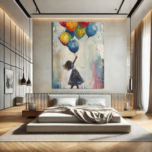 Toiledart Tableau peinture fillette aux ballons colorés Toile