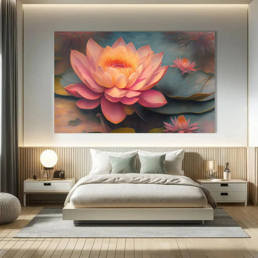 Toiledart Tableau peinture fleur de lotus rose Toile 40x30