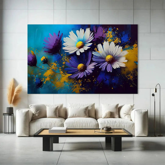 Toiledart Tableau peinture fleurs blanches et violettes Toile